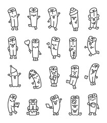 Cute cinnamon stick. Coloring Page. Funny cartoon character. Hand drawn style. Vector drawing. Collection of design elements.