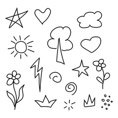 Set of hand drawn children's doodle elements. Vector illustration.