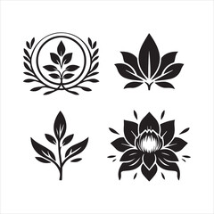 Elegant black and white floral vector illustrations for natural design elements