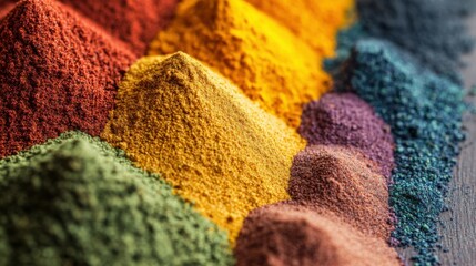 Colorful Spice Powders in Piles on Vibrant Surface