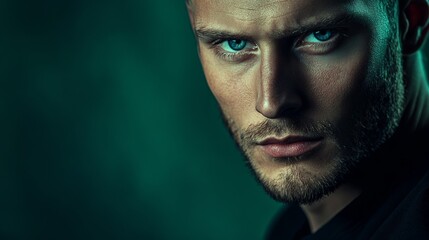 Obraz premium A man with a beard and blue eyes is staring at the camera