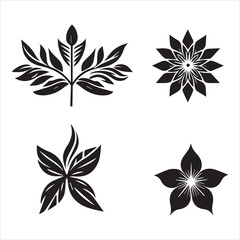 Fototapeta premium A seamless pattern of black and white floral vector elements, including leaves, flowers, and nature icons