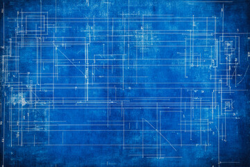 A detailed abstract blueprint drawing with various lines and shapes, representing technical design and engineering concepts.