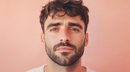 Obraz premium A man with a beard and a mustache is looking at the camera