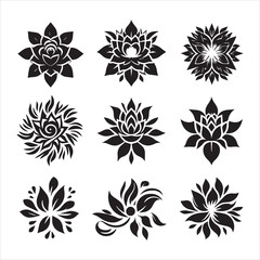 Obraz premium Set of black and white floral vector elements for seamless pattern design