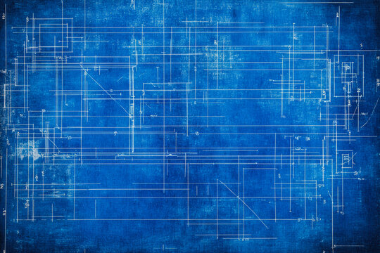 A detailed abstract blueprint drawing with various lines and shapes, representing technical design and engineering concepts.