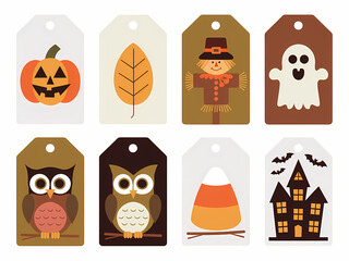 Fototapeta premium set of autumn fall tags isolated on white background 
