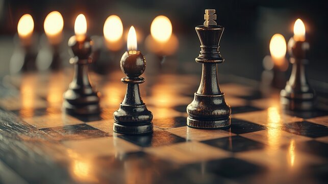 Chessboard with pieces of light, creative strategy, competitive advantage, creative problem-solving