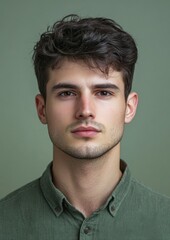 Naklejka premium A man with a green shirt and short hair