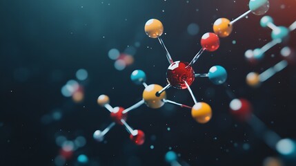 Abstract Molecular Structure with Colored Spheres and Connecting Lines