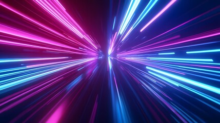 Obraz premium Abstract Neon Light Streaks Converging in a Black Background