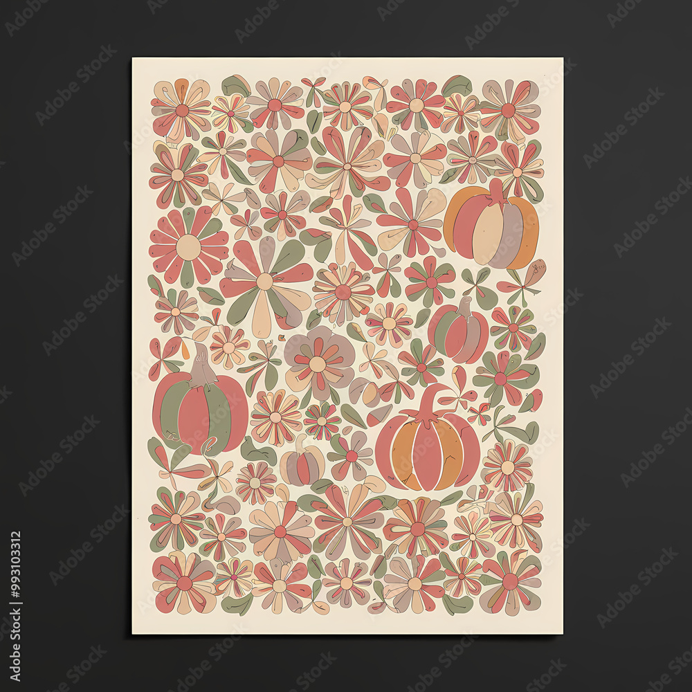 Wall mural autumn background with pumpkin and leaves