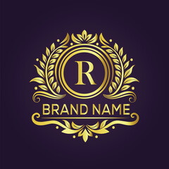 Letter R luxury gold logo concept