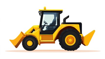 Flat Side View of Skid Loader in Minimalistic Design, Showcasing Construction Equipment for Heavy Lifting and Earthmoving Tasks