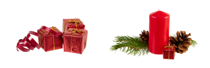 christmas decoration with red baubles isolated on white or transparent png