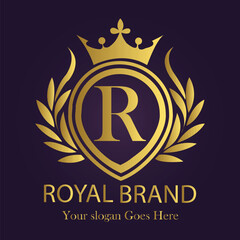 Fototapeta premium Letter R golden crown logo vector illustration.