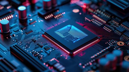Fototapeta premium Semiconductor cooling system with blue energy flow, advanced cooling, semiconductor technology, thermal management