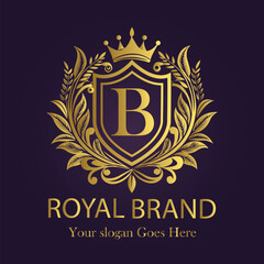 Letter B golden crown logo vector illustration.