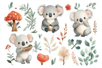 Naklejka premium Cute Koala Watercolor Clipart.