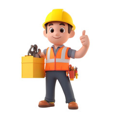 Fototapeta premium Cartoon Construction Worker Character with Tools