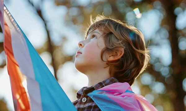 Transgender boy with transsexual flag
