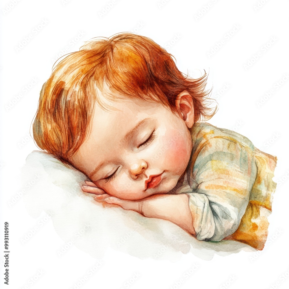 Wall mural sleeping baby watercolor.