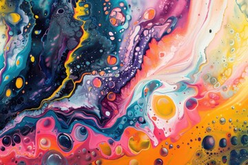Fototapeta premium Colorful Abstract Art with Dripping Paint and Bubbles