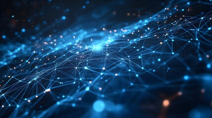 Abstract Blue and Orange Interconnected Network of Points and Lines