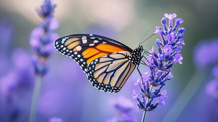 Obraz premium A sharp photo of a butterfly perched on a flower with a fuzzy backdrop