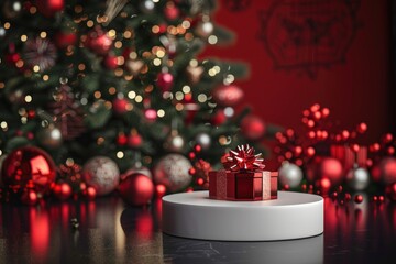 Festive Christmas Decorations with Glittering Lights and Ornaments