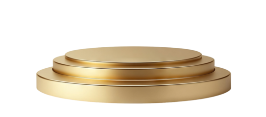 Elegant golden podium with three levels, isolated on transparent cutout background