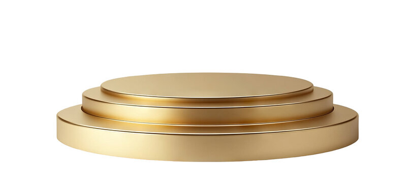 Elegant golden podium with three levels, isolated on transparent cutout background