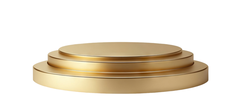 Elegant golden podium with three levels, isolated on transparent cutout background