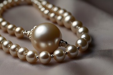Obraz premium Pearl Necklace on satin ( A string of pearls laying delicately on smooth satin fabric)