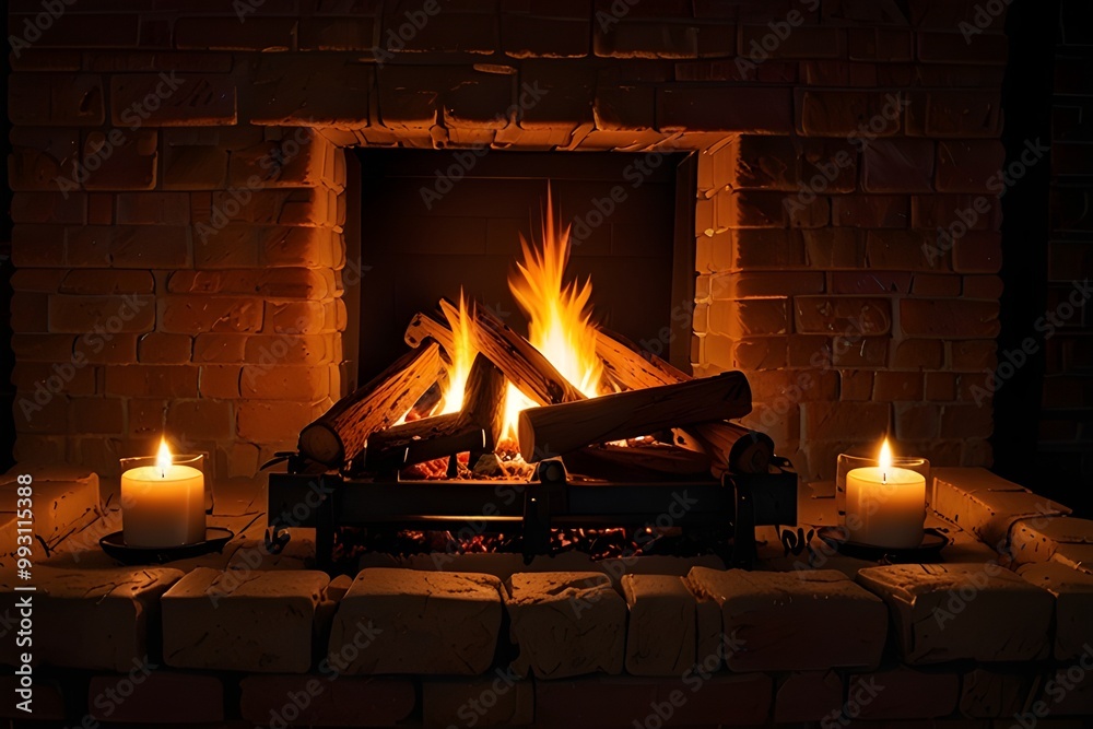 Wall mural warm fireplace glow (a soft, warm glow from a fireplace for a cozy, romantic feel)