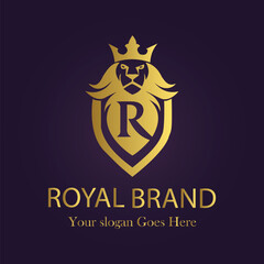 Letter R golden crown logo vector illustration.