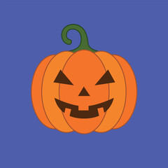 Orange halloween head Jack pumpkin with happy face. Flat vector color icon for apps and websites. Isolated illustration on blue background.