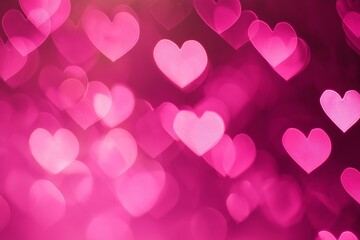 A soft focus display of glowing pink hearts with blurred lights, creating a sweet and tender ambiance