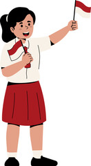 Vector Illustration of Elementary School Student Carrying Indonesia Flag