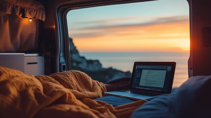 Work from Anywhere with a Sunset View from a Camper Van