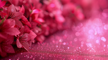 Fototapeta premium Vibrant Pink Flowers with Glittering Bokeh Background..