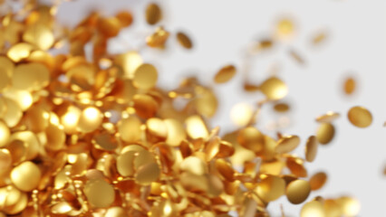 gold coin splash blurred golden background 3D rendering
