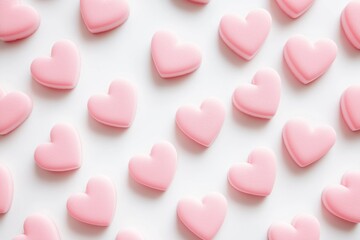Obraz premium Pastel pink, soft, smooth hearts arranged neatly in a grid, with a matte, velvety appearance