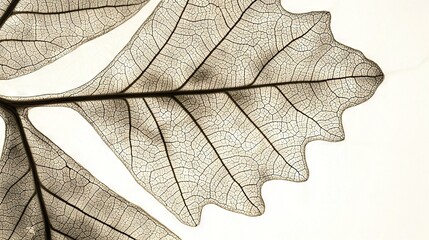 Obraz premium A white background showcases the intricate details of a leaf's skeleton, captured in black and white