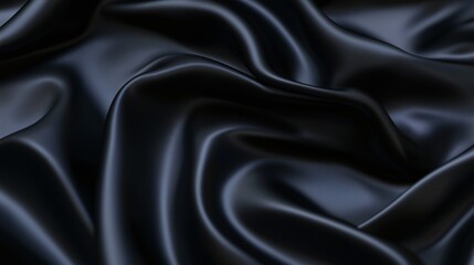 Fototapeta premium Abstract black reflective silky wavy smooth fabric material background. Horizontal (16:9)