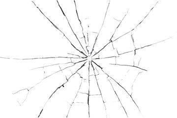 Large Collection of Cracks in Broken Glass Isolated on a White Background