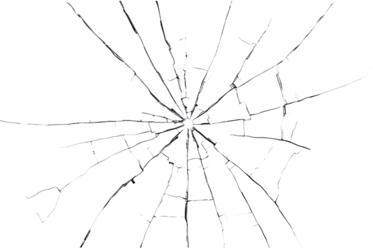 Large Collection of Cracks in Broken Glass Isolated on a White Background