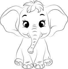 Cute baby elephant  cartoon character coloring page. Animal,  colouring page for kids