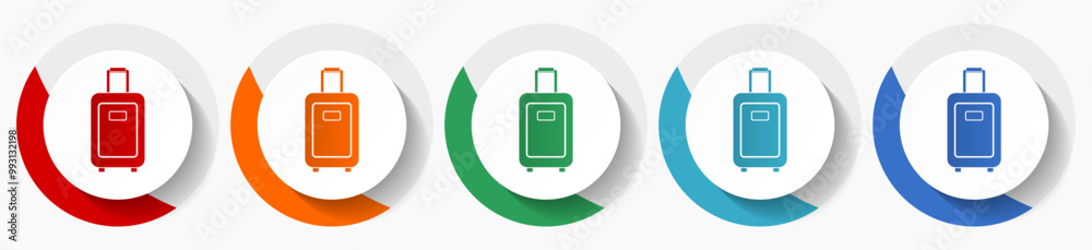 Poster Travel suitcase vector icon set, flat icons for logo design, webdesign and mobile applications, colorful round buttons