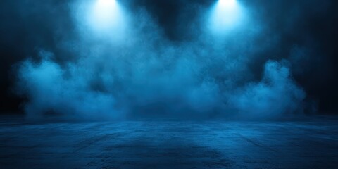 Fototapeta premium Dark Blue Fog with Smoke in Center Background
